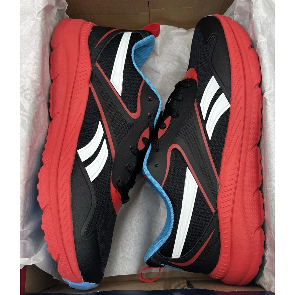 Reebok Youth Big Boys Rush Sneakers Size 7 Black Fiery Red White Blue Lace Up